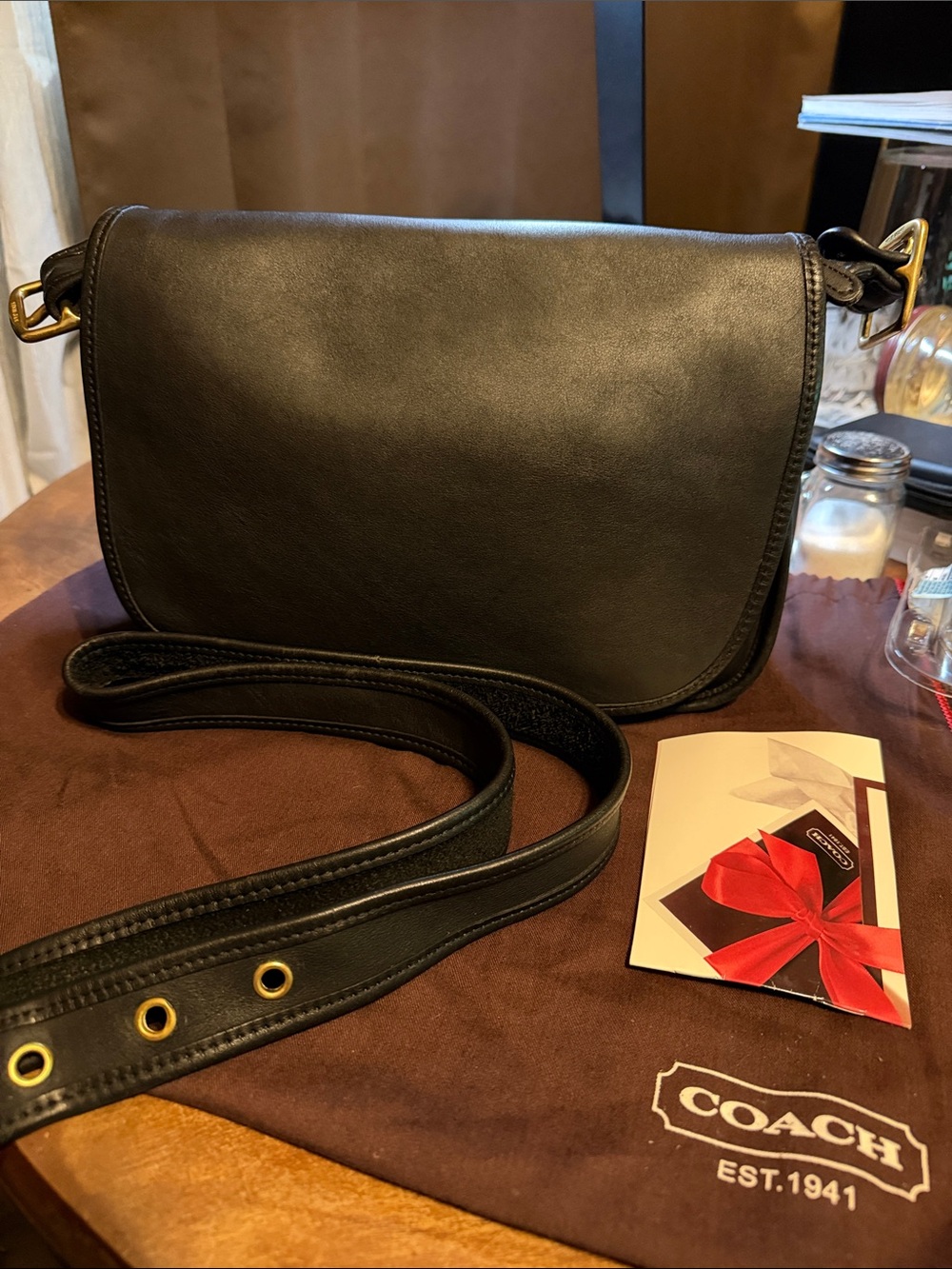 Coach Black Leather Crossbody with Gold-Tone Hardware
